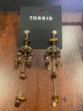 torrid Brown and Gold Dangle Beaded Earrings B1